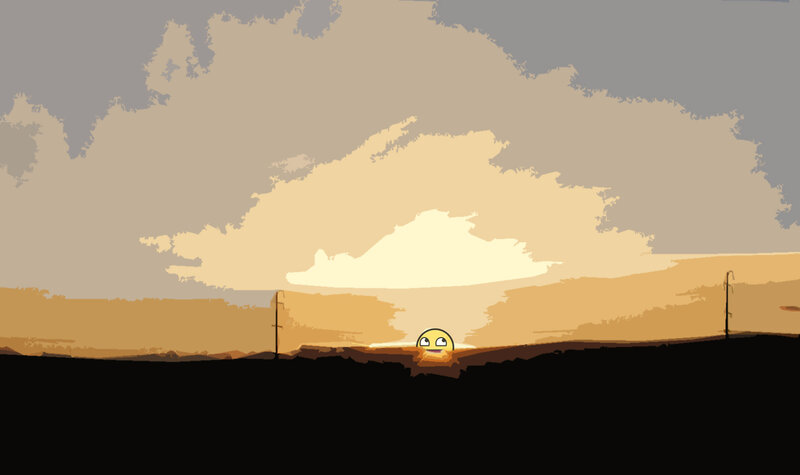 sunrise with smiley face