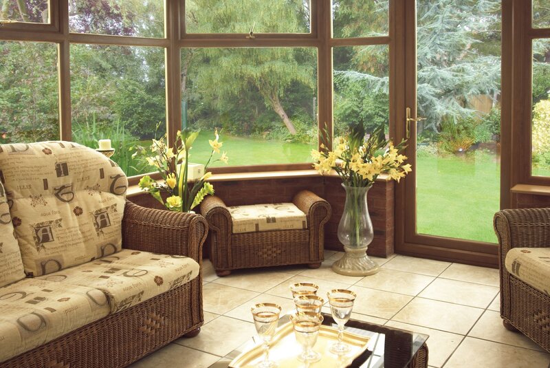 Sunroom with wicker furniture