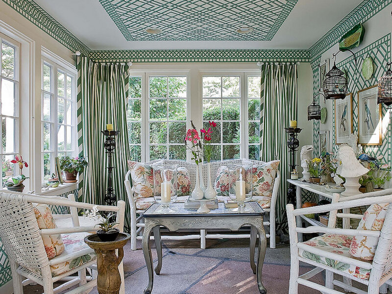 Sunroom with Wicker Furniture — Green
