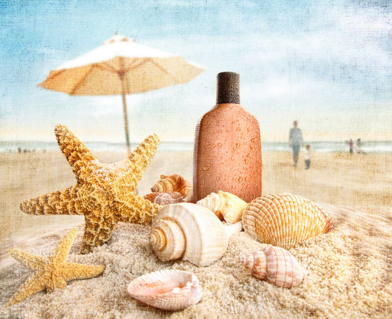 Sunscreen Bottle on Beach — Beige