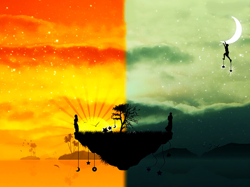 Sunset and moon climbing