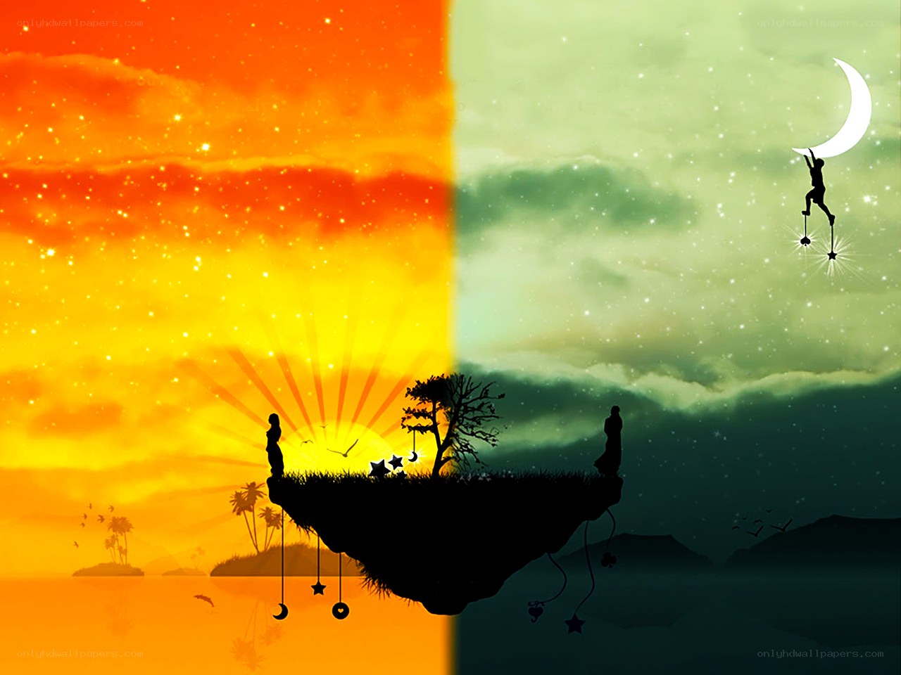 Sunset and moon climbing