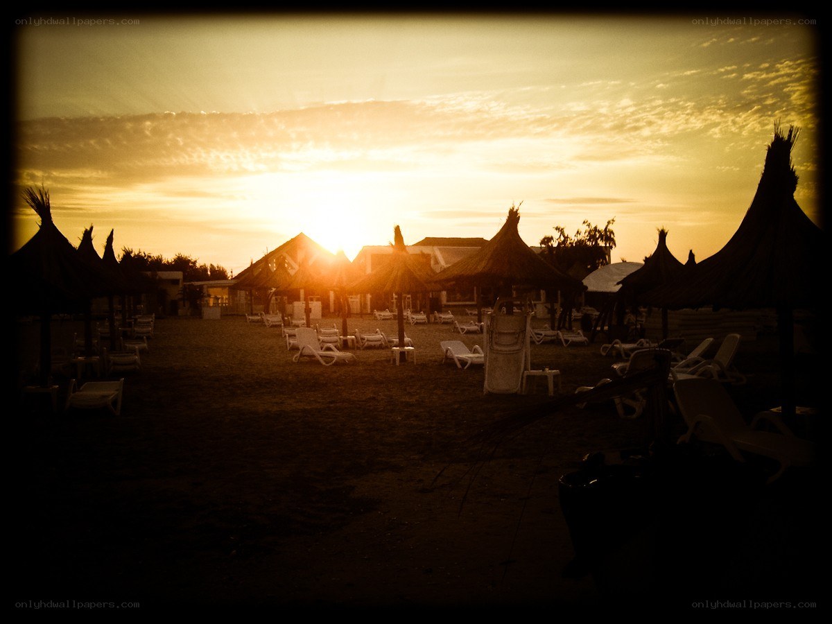 sunset at a beach resort
