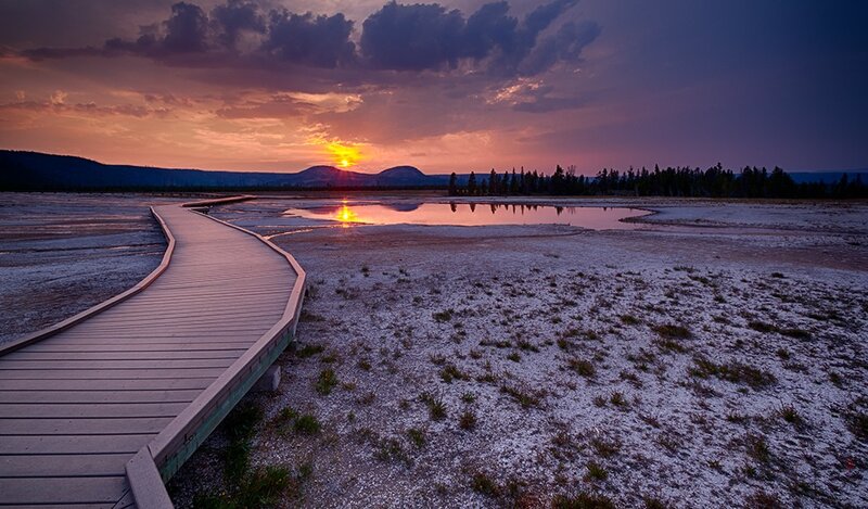 Sunset at a boardwalk