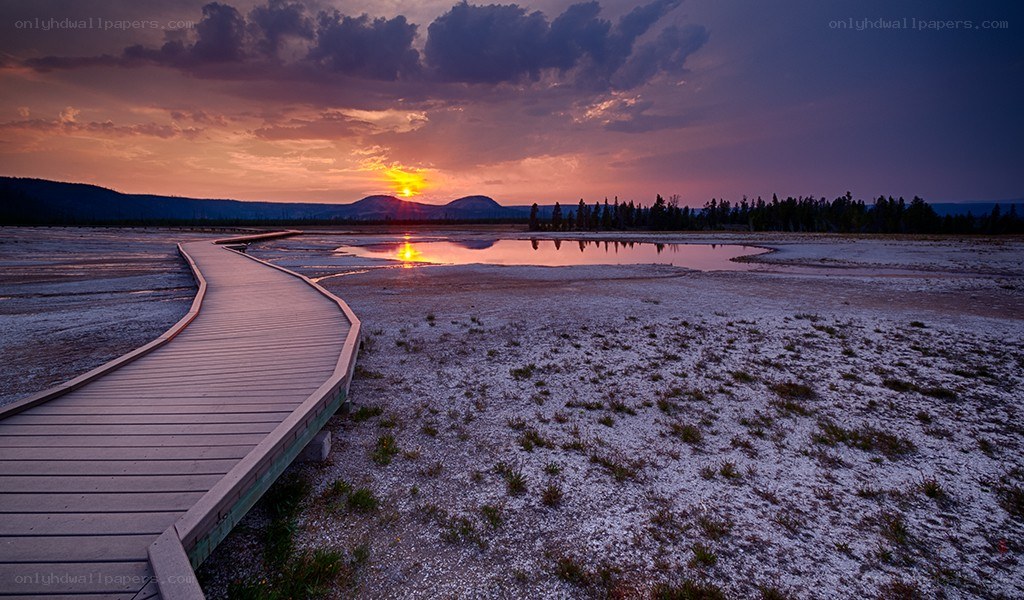 Sunset at a boardwalk