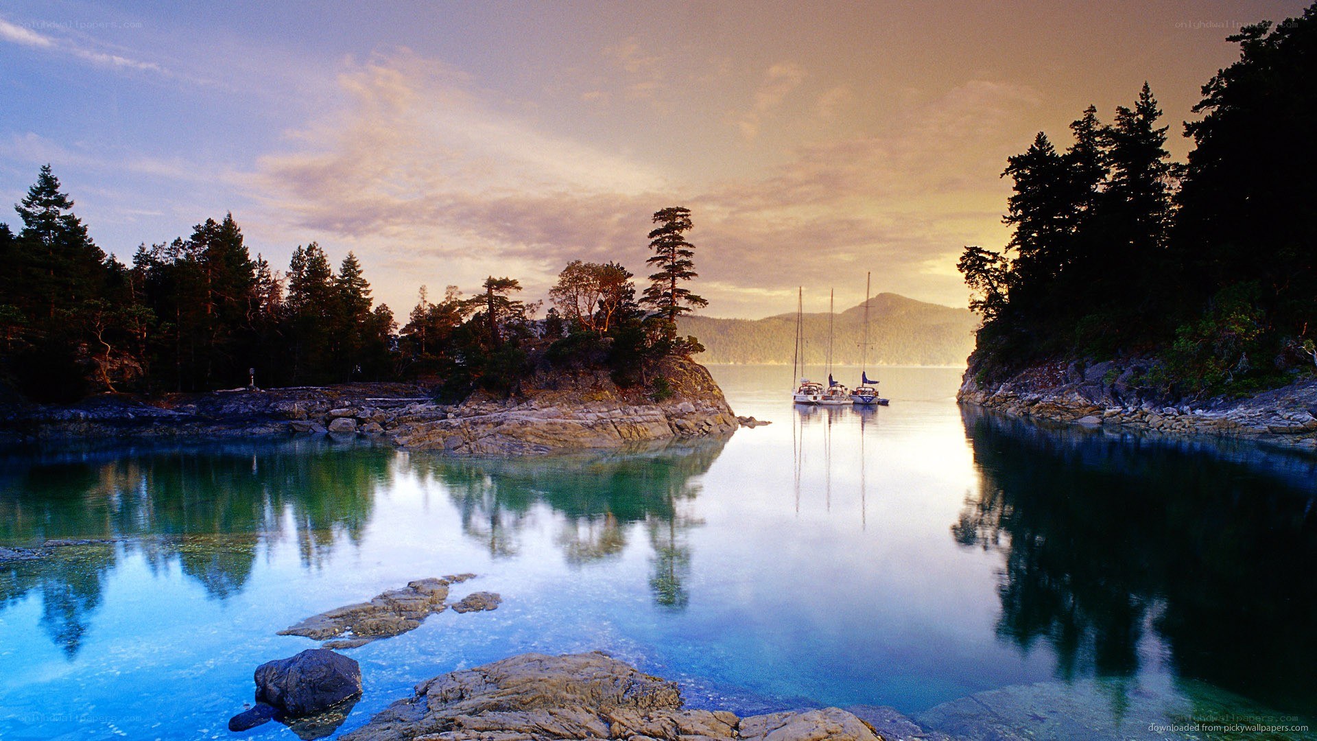 sunset at a calm bay