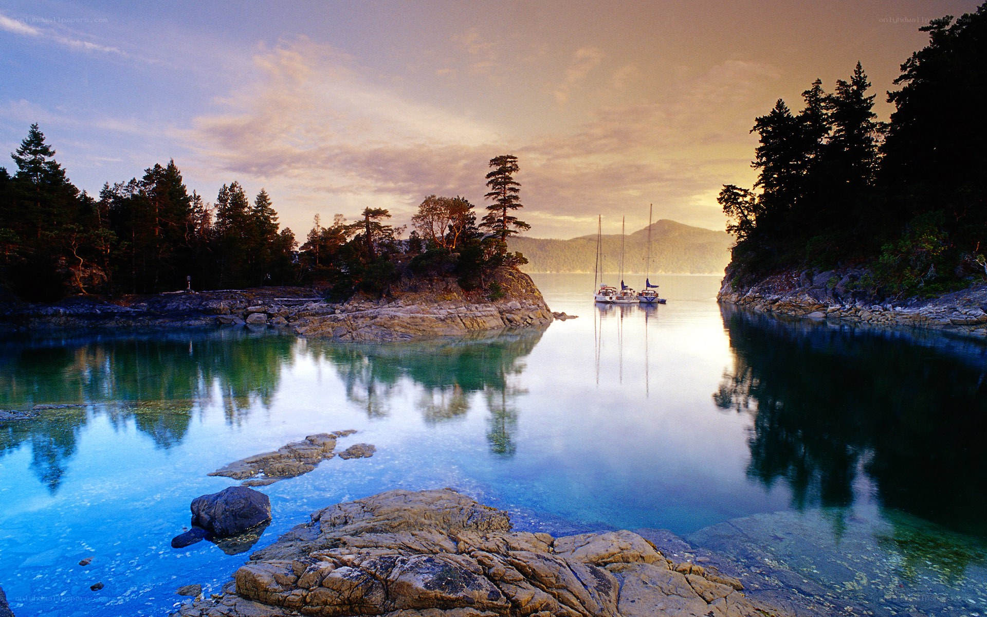 sunset at a calm coastal cove