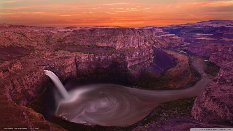 Sunset at a canyon waterfall