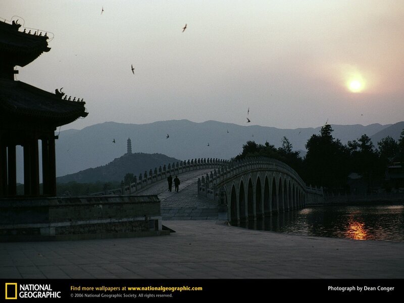 Sunset at a Chinese garden