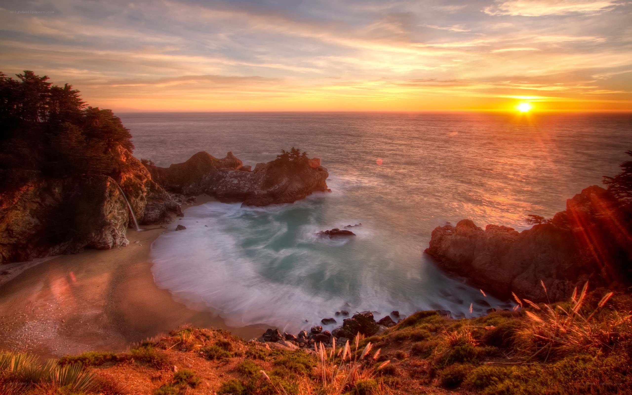 Sunset at a coastal cove