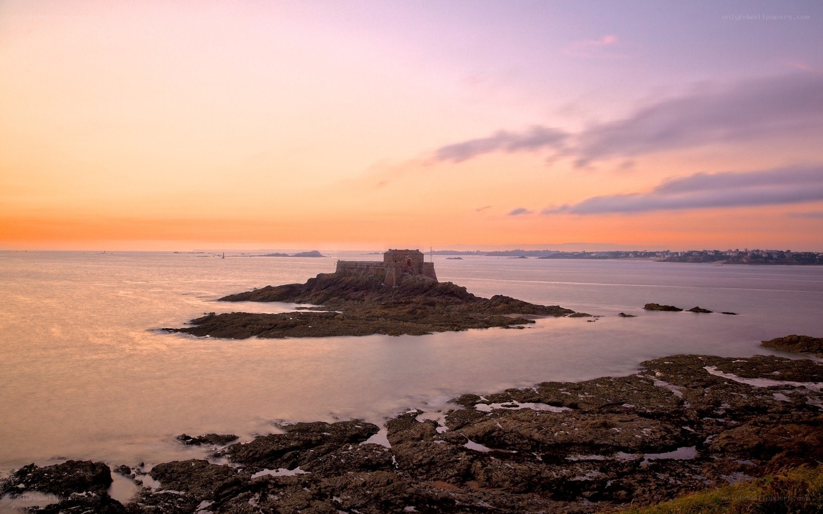 Sunset at a coastal fortress