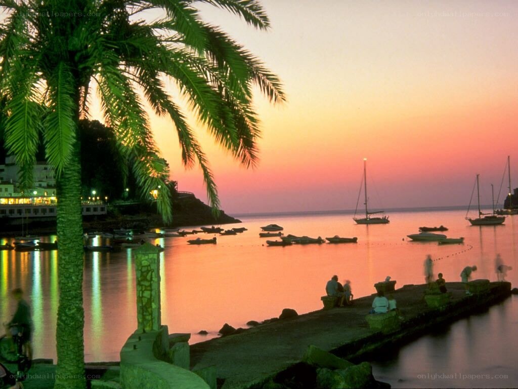 sunset at a coastal harbor