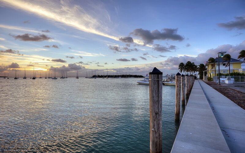 Sunset at a coastal marina
