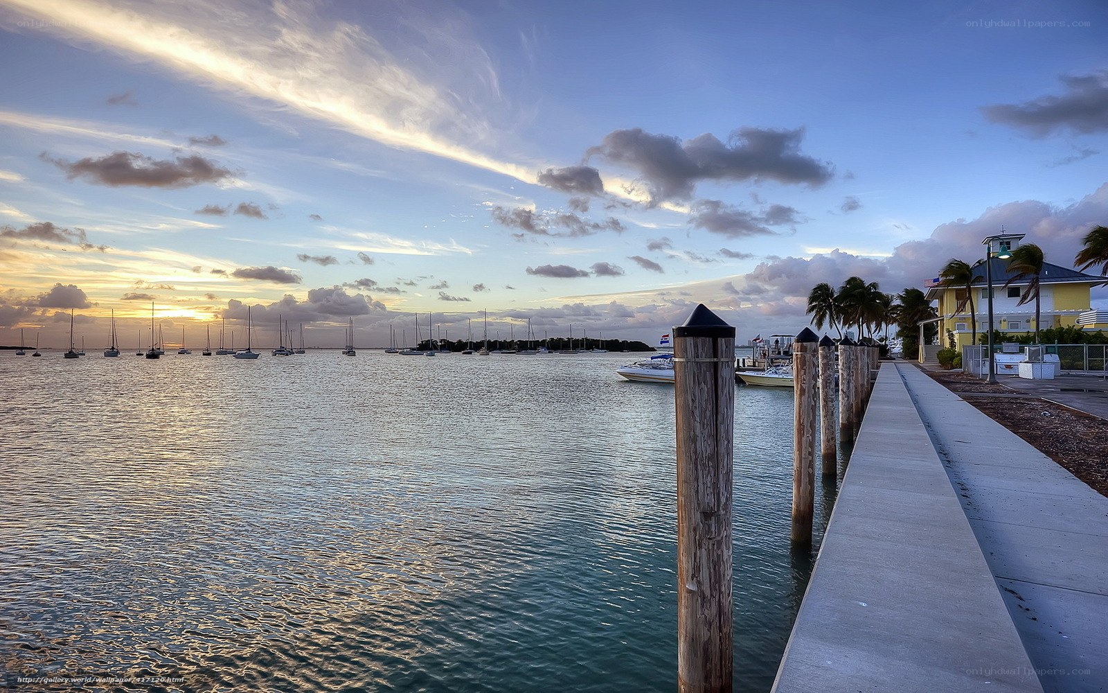 Sunset at a coastal marina