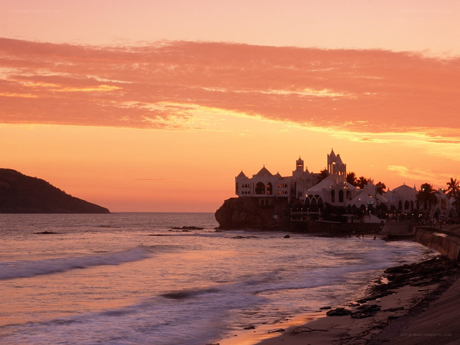sunset at a coastal resort