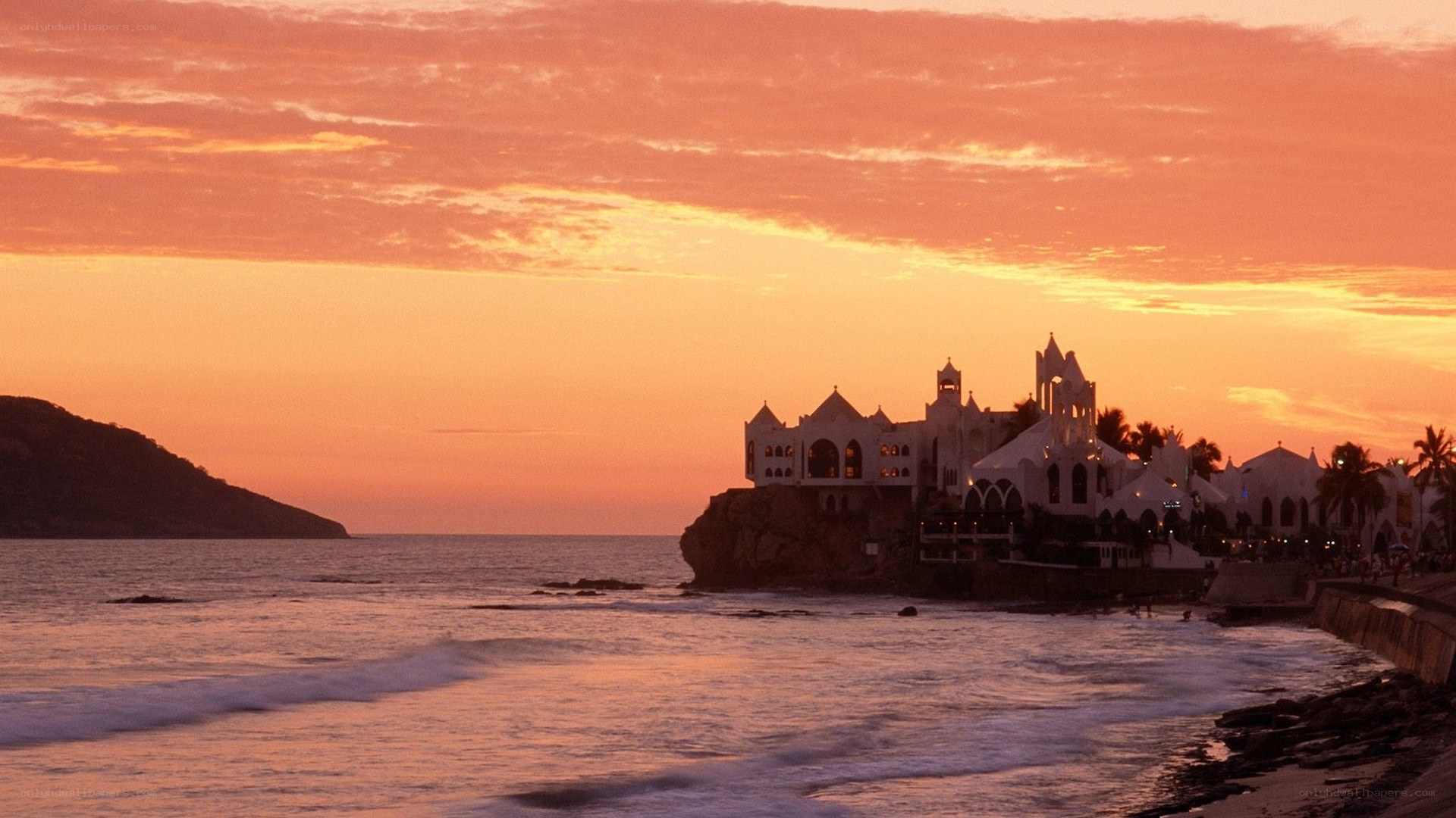 sunset at a coastal resort