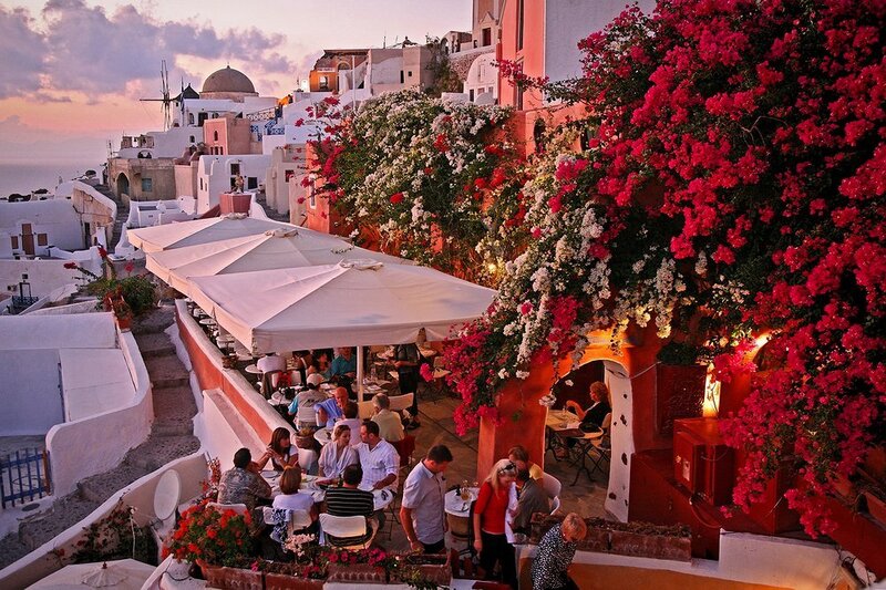 Sunset at a Greek restaurant