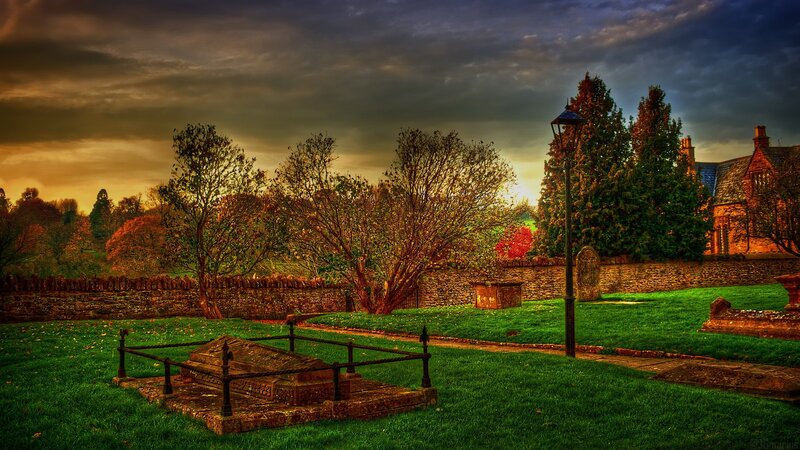 Sunset at a historic cemetery