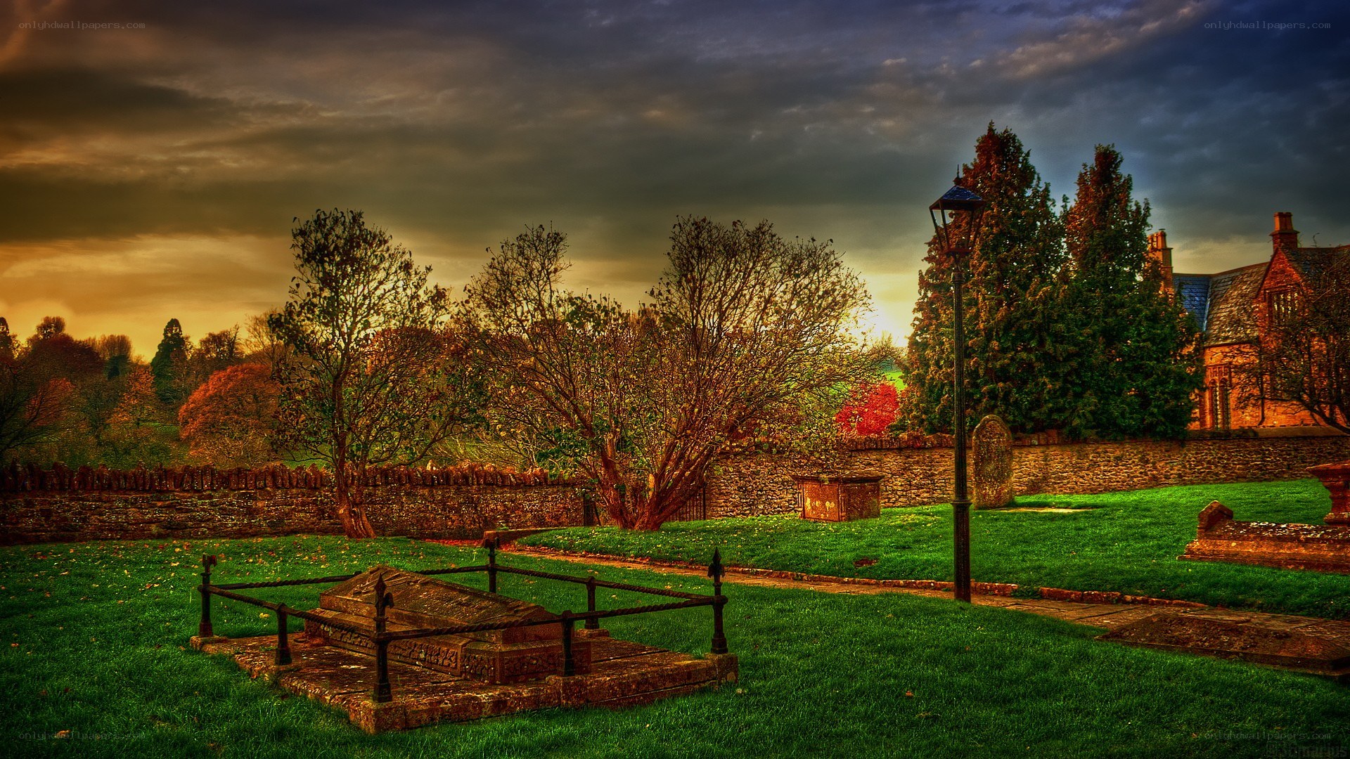Sunset at a historic cemetery