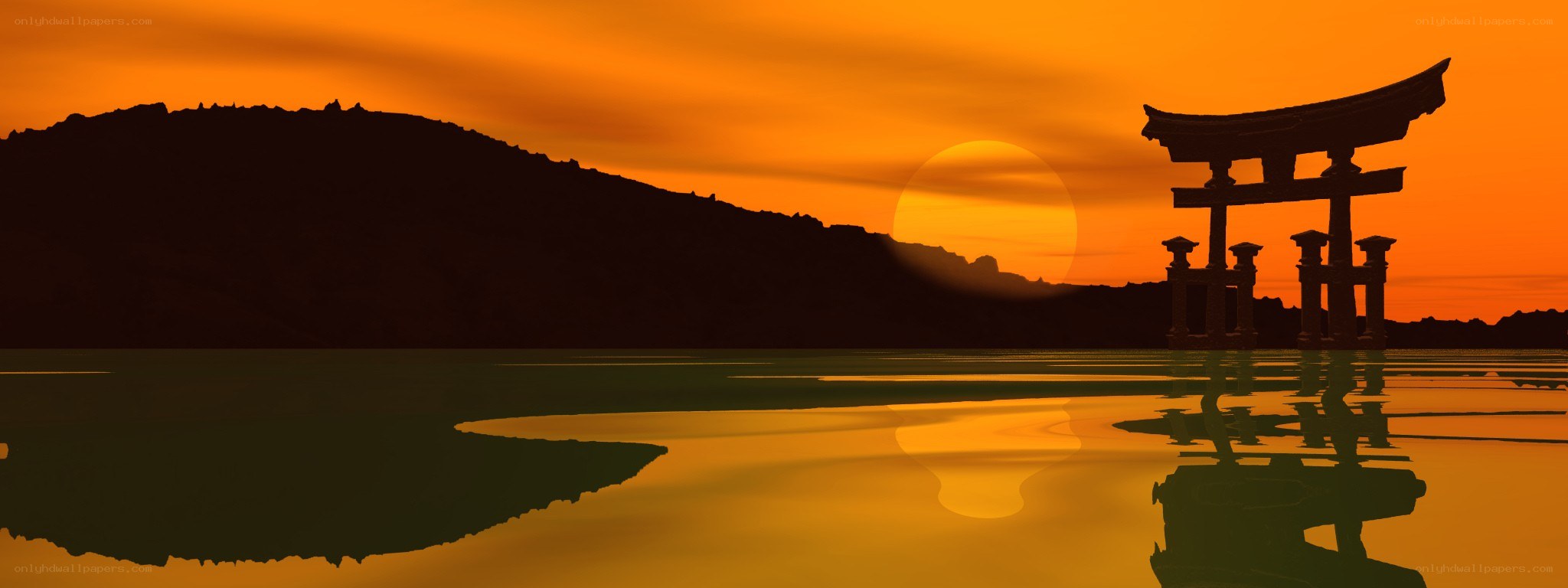 Sunset at a Japanese shrine