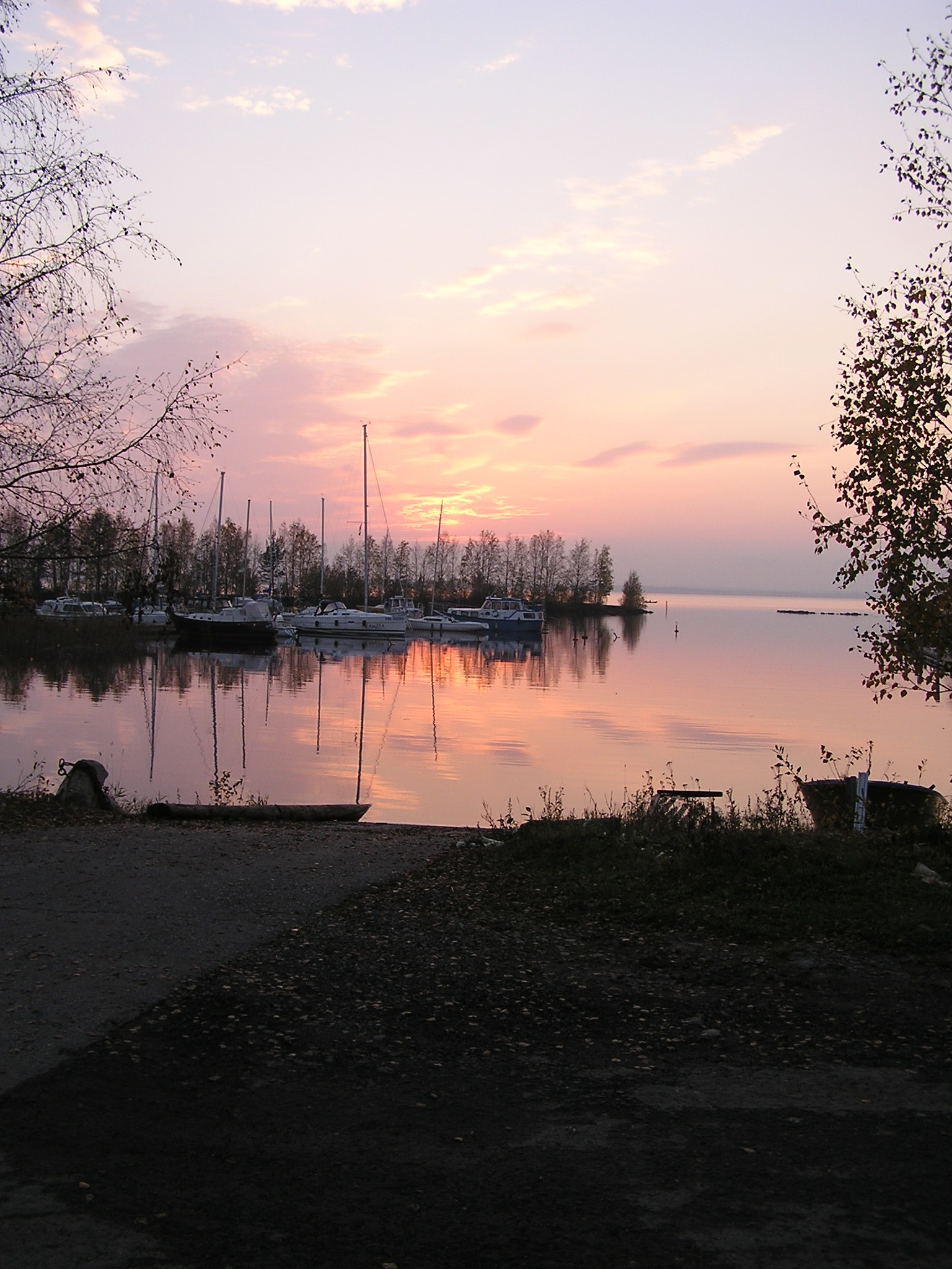 Sunset at a lakeside marina