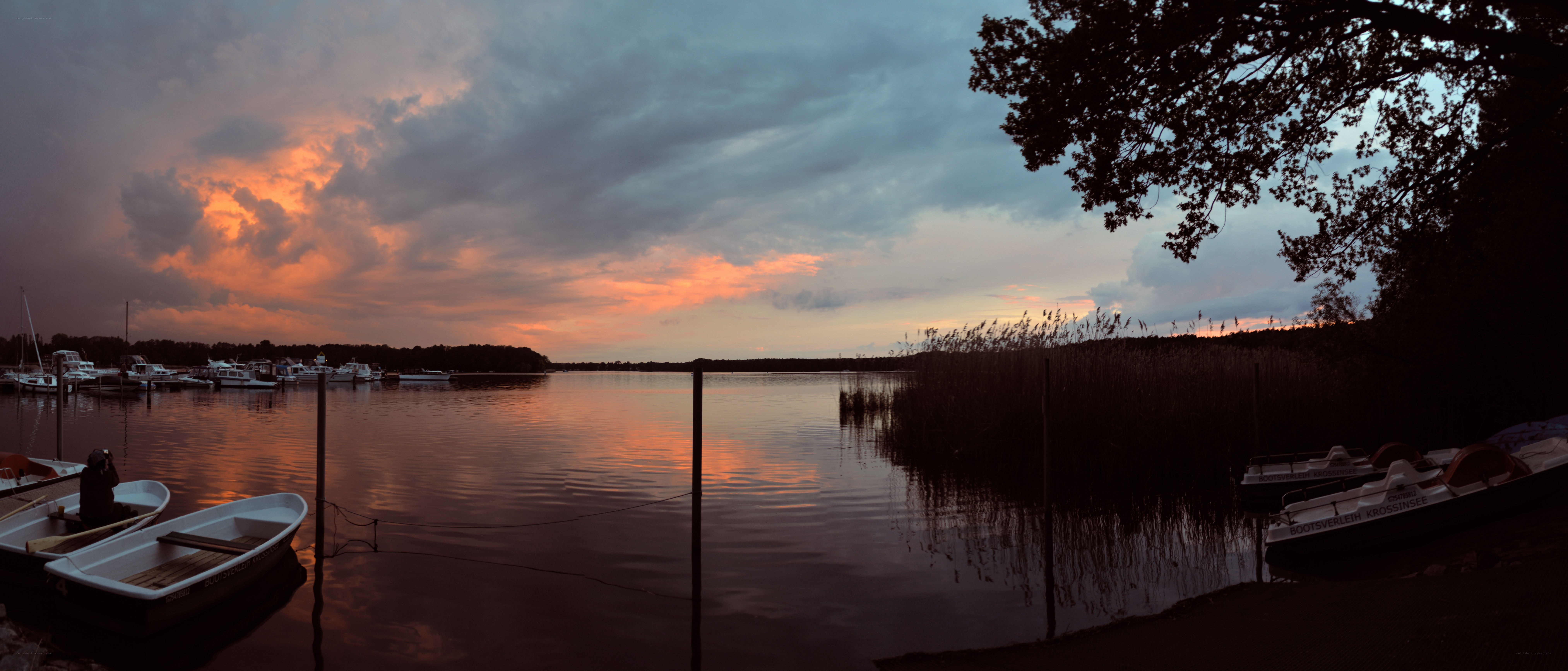Sunset at a lakeside marina