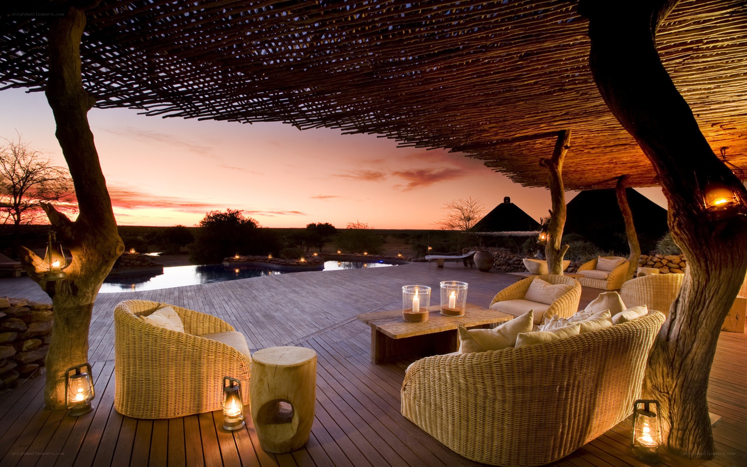 Sunset at a luxury lodge