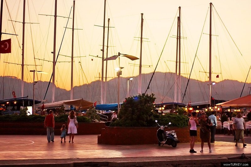 Sunset at a marina in Turkey
