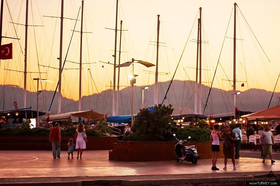 Sunset at a marina in Turkey