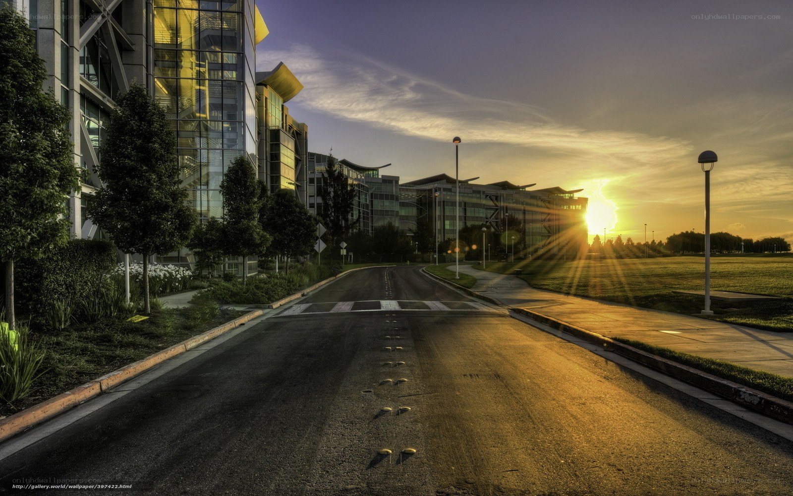 Sunset at a modern campus