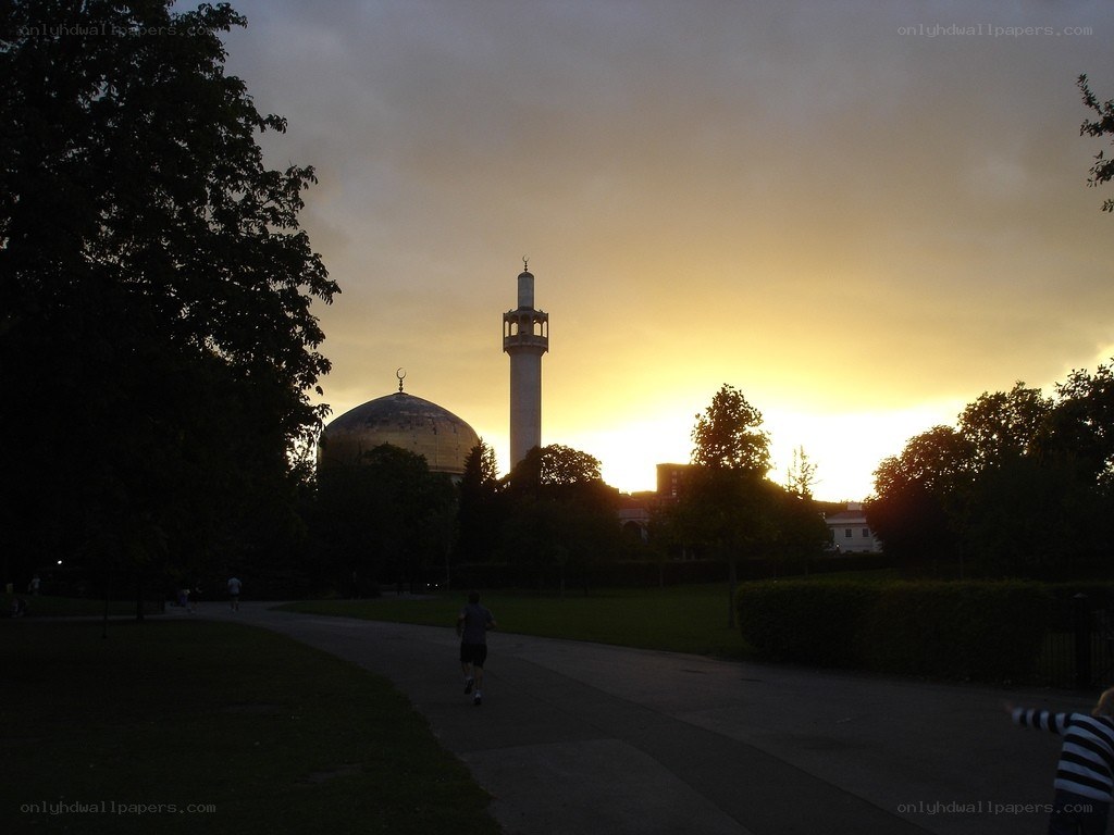 Sunset at a mosque in the park