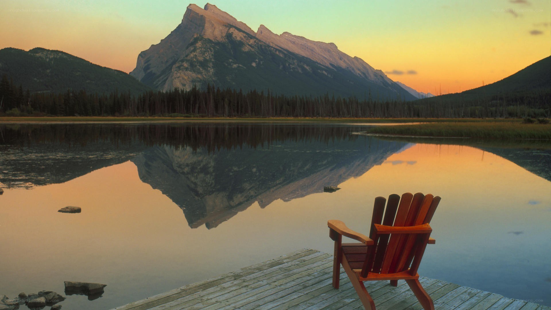 Sunset at a mountain lake