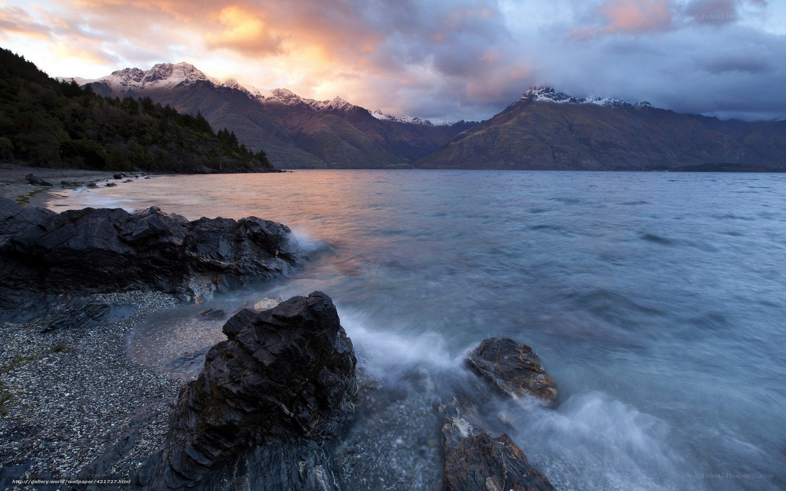 Sunset at a mountain lake