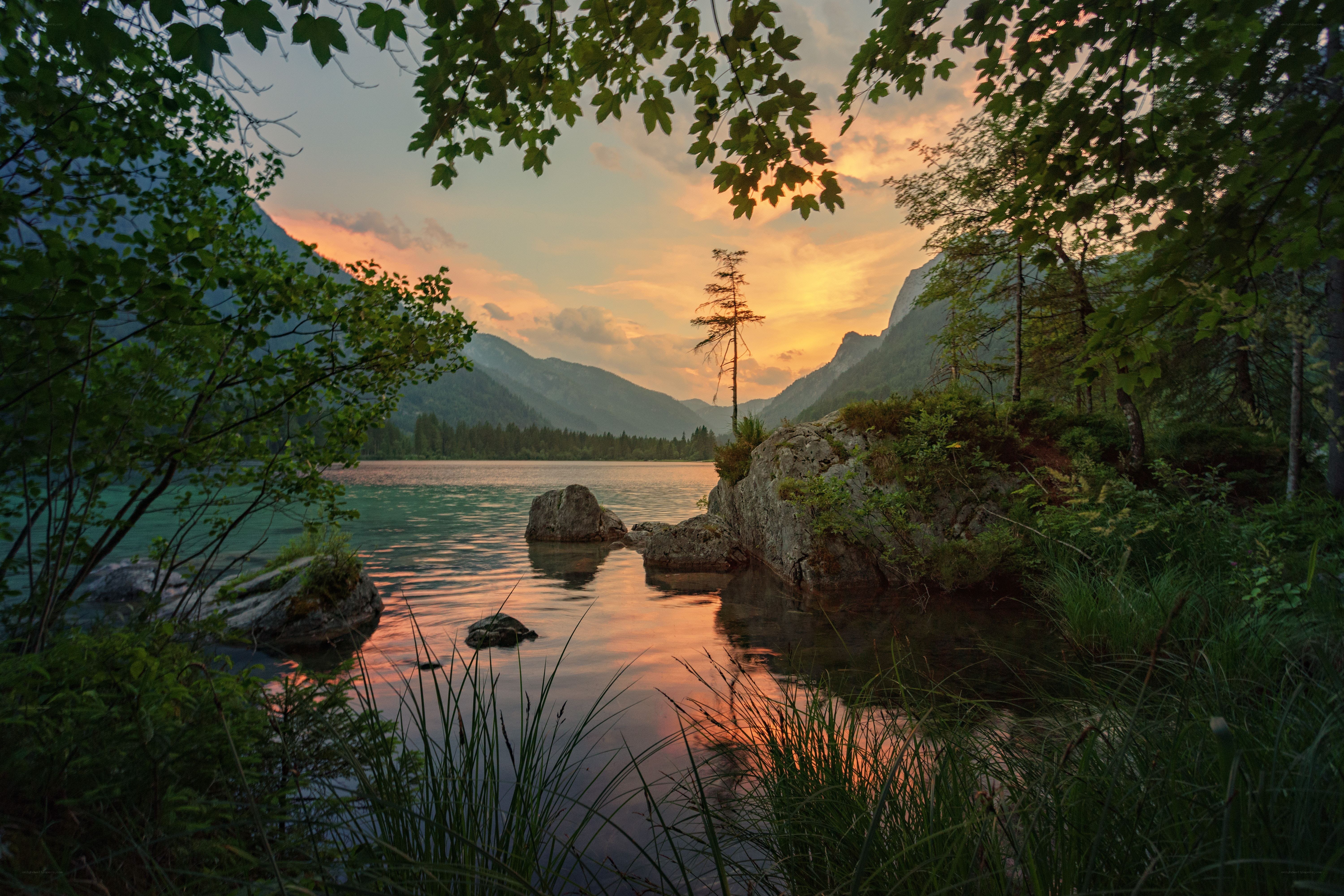 Sunset at a mountain lake