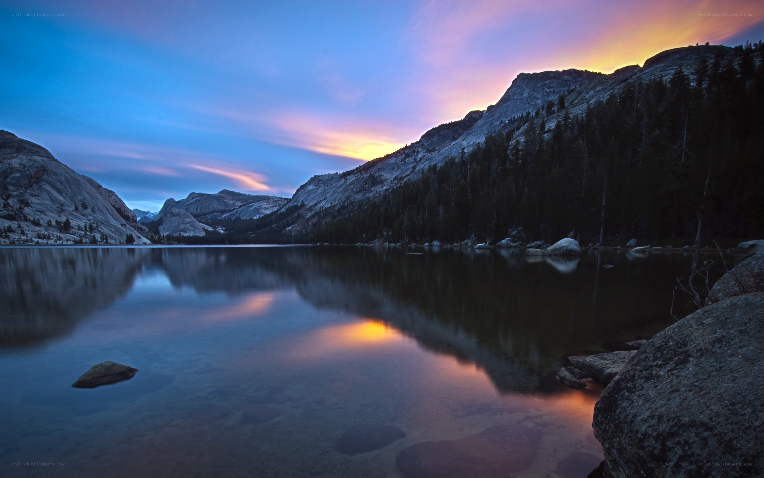 Sunset at a mountain lake