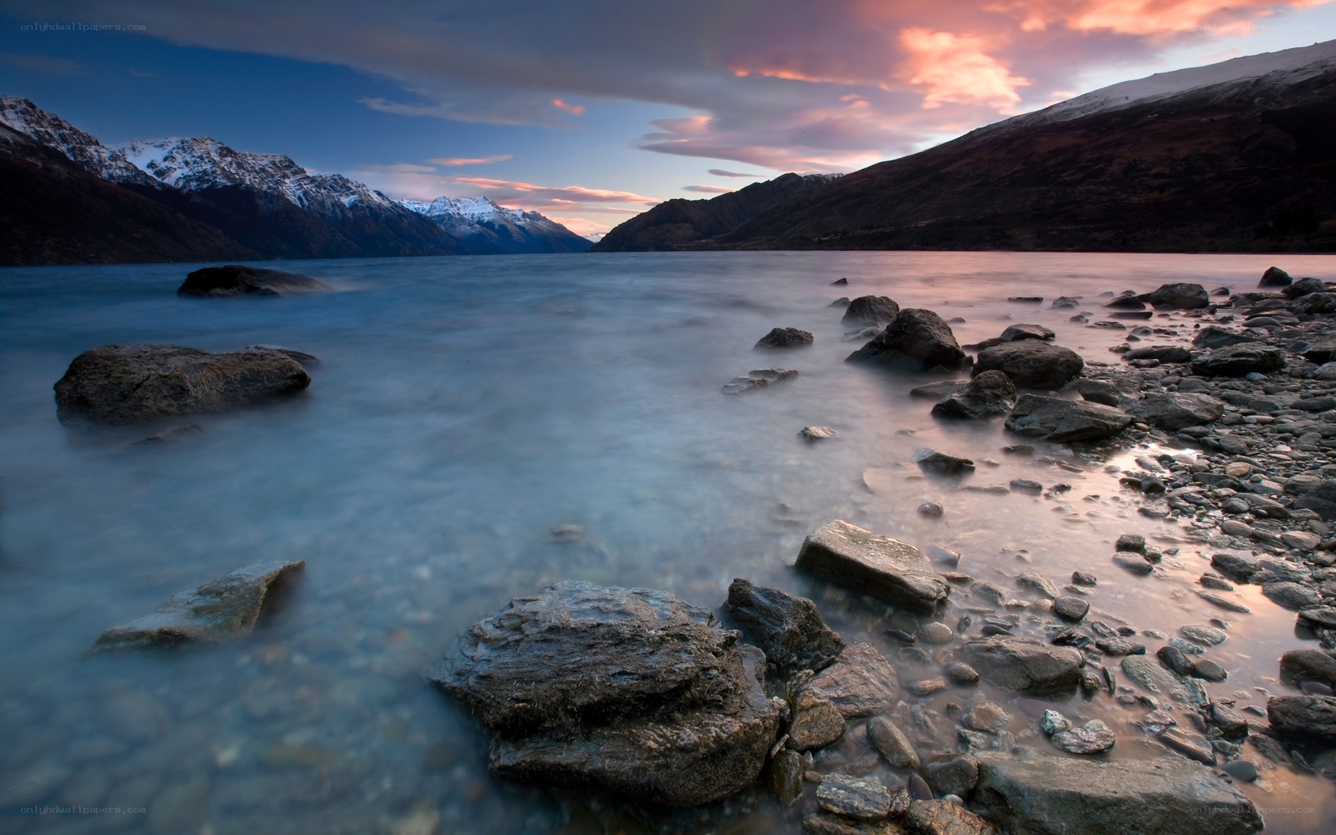Sunset at a mountain lake