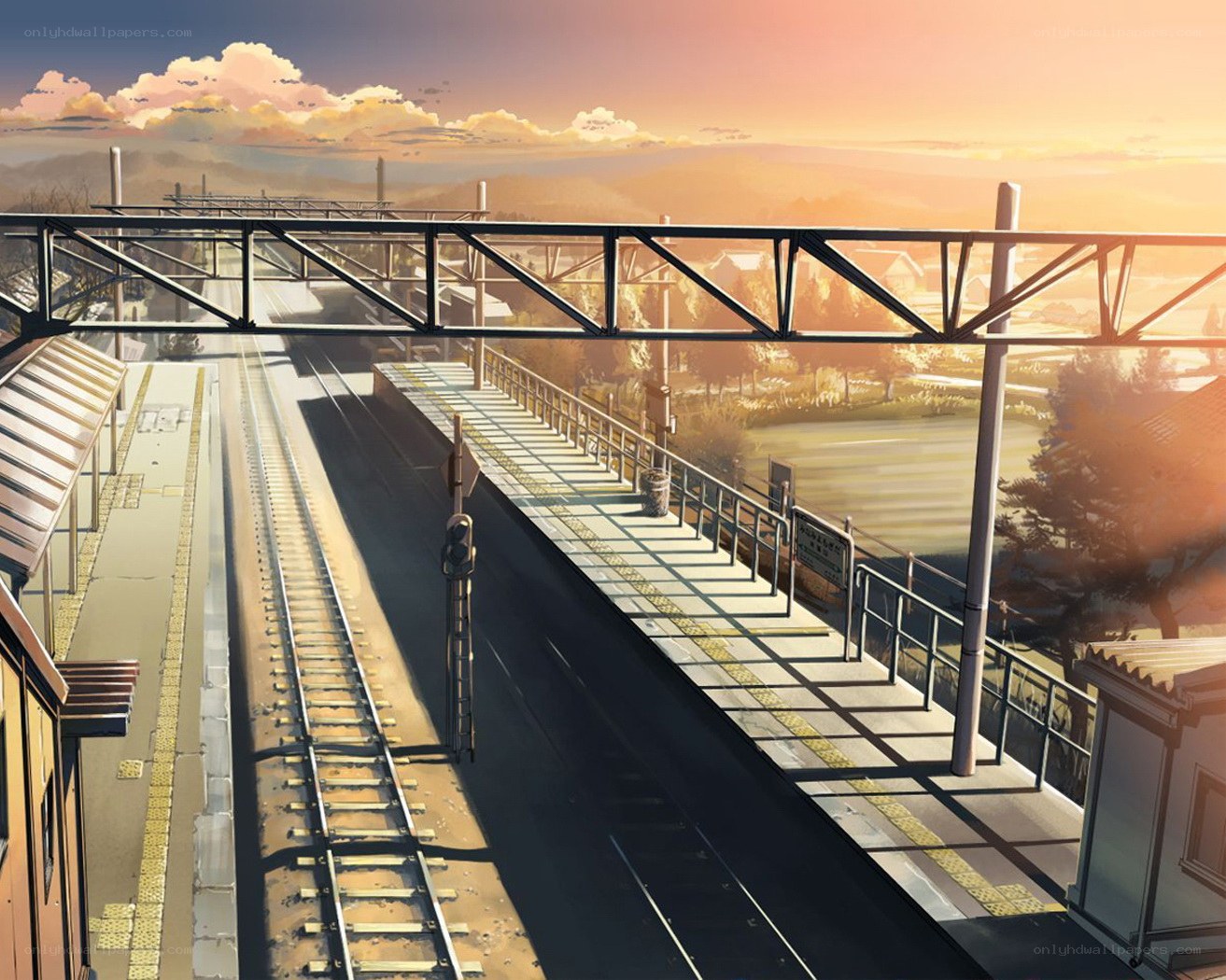 Sunset at a quiet train station