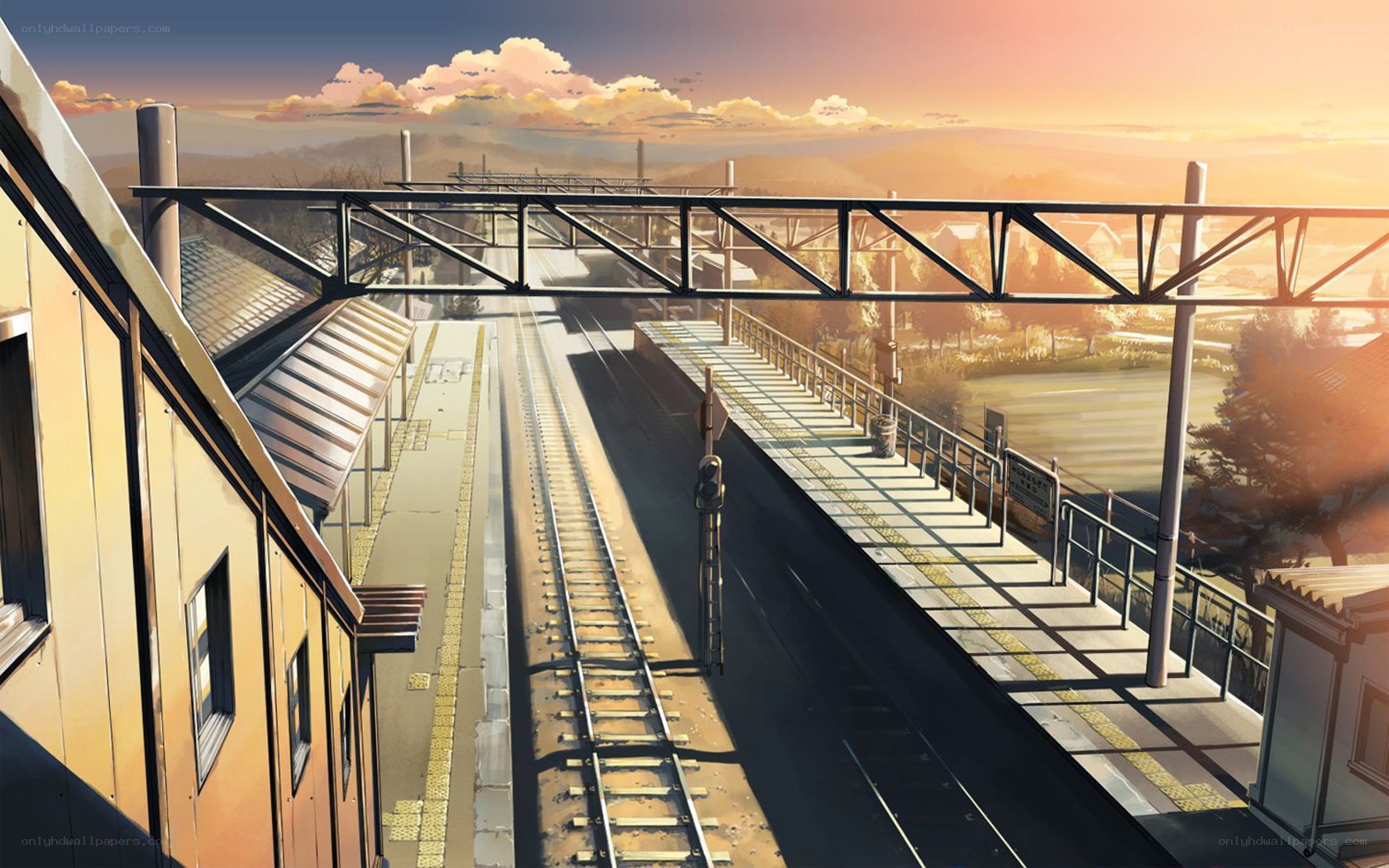 Sunset at a quiet train station