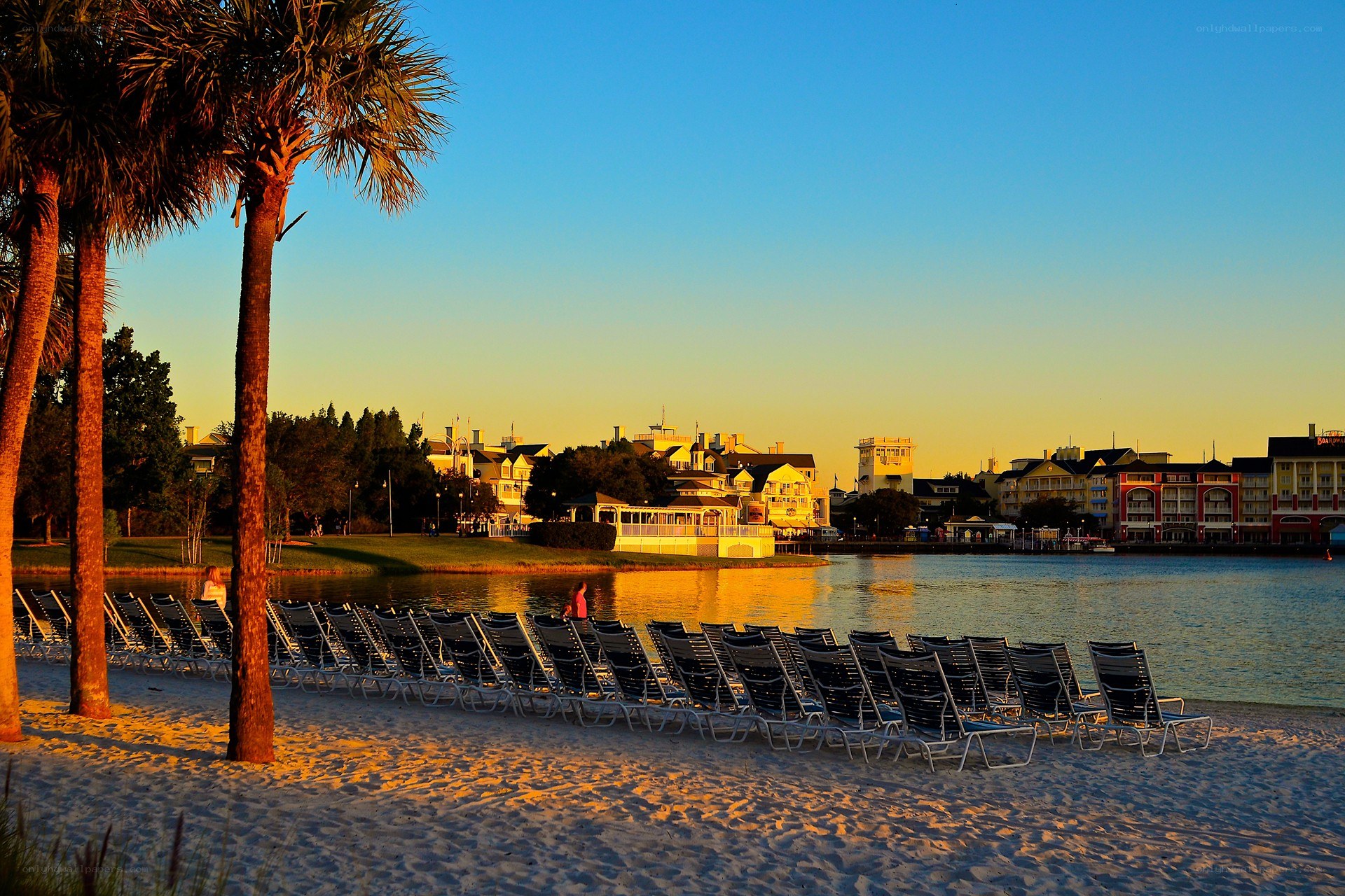 Sunset at a resort beach