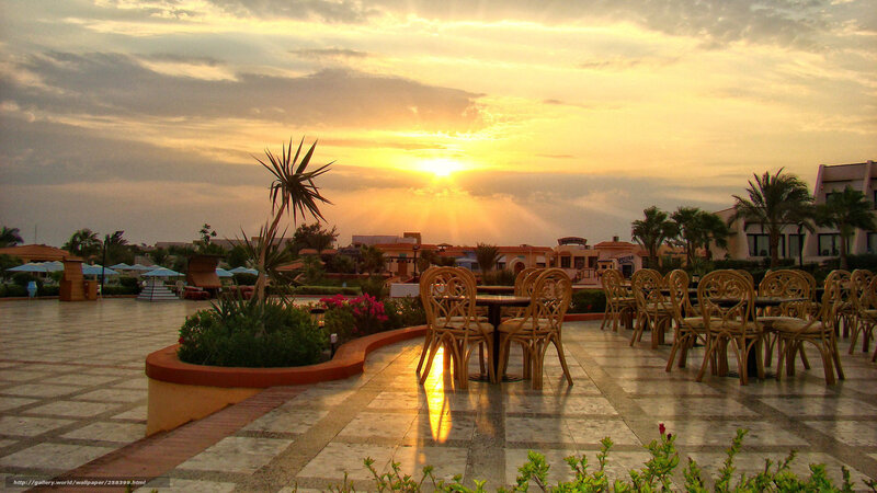 Sunset at a resort patio