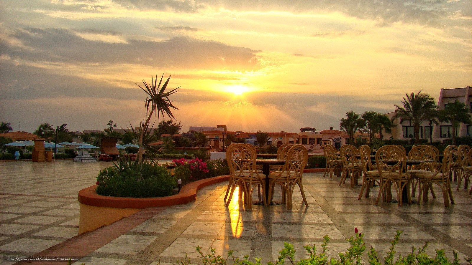 Sunset at a resort patio