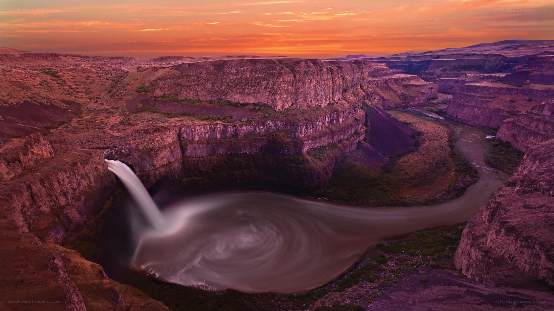 Sunset at a river canyon