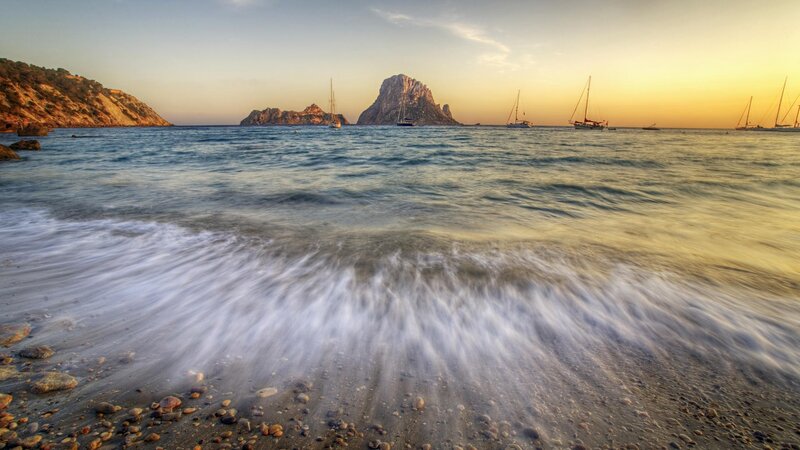 Sunset at a rocky beach