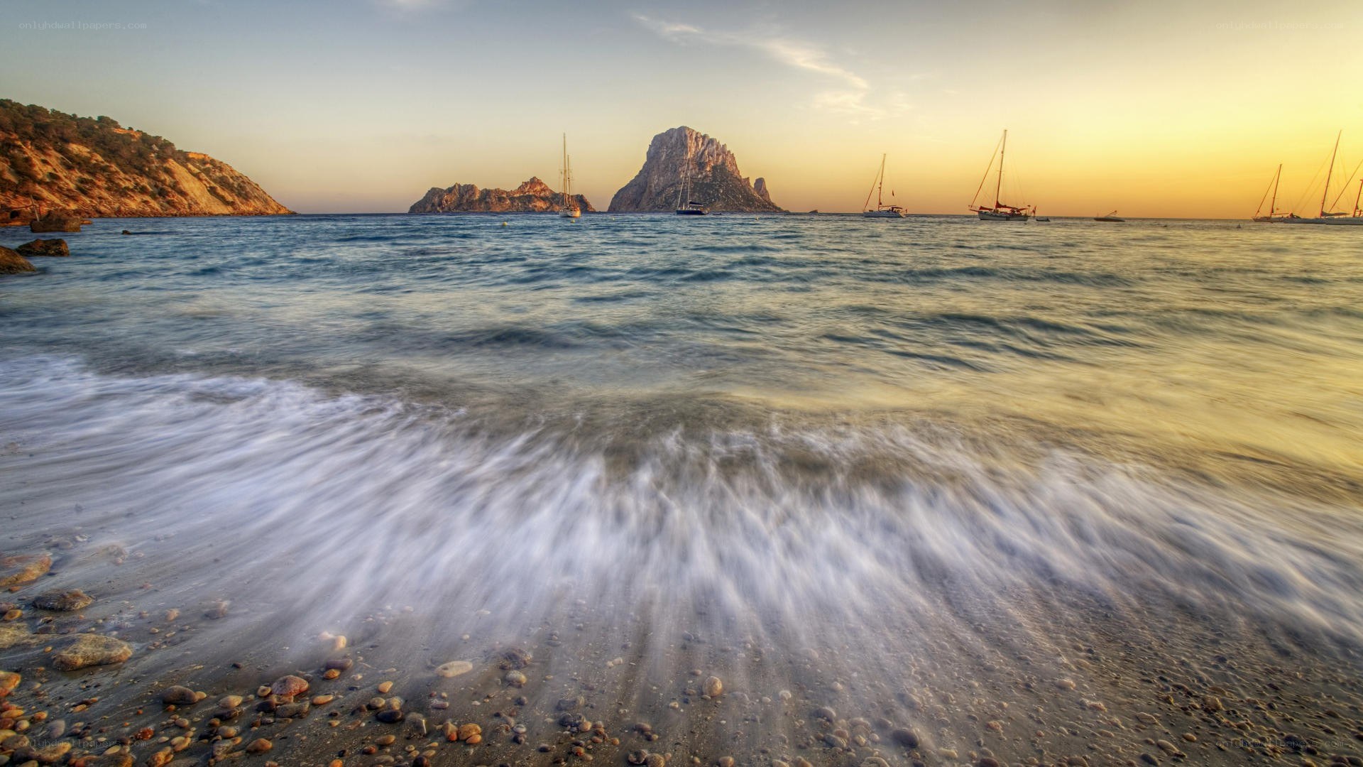 Sunset at a rocky beach
