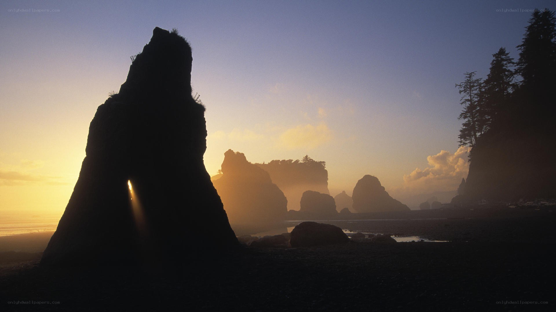 Sunset at a rocky beach