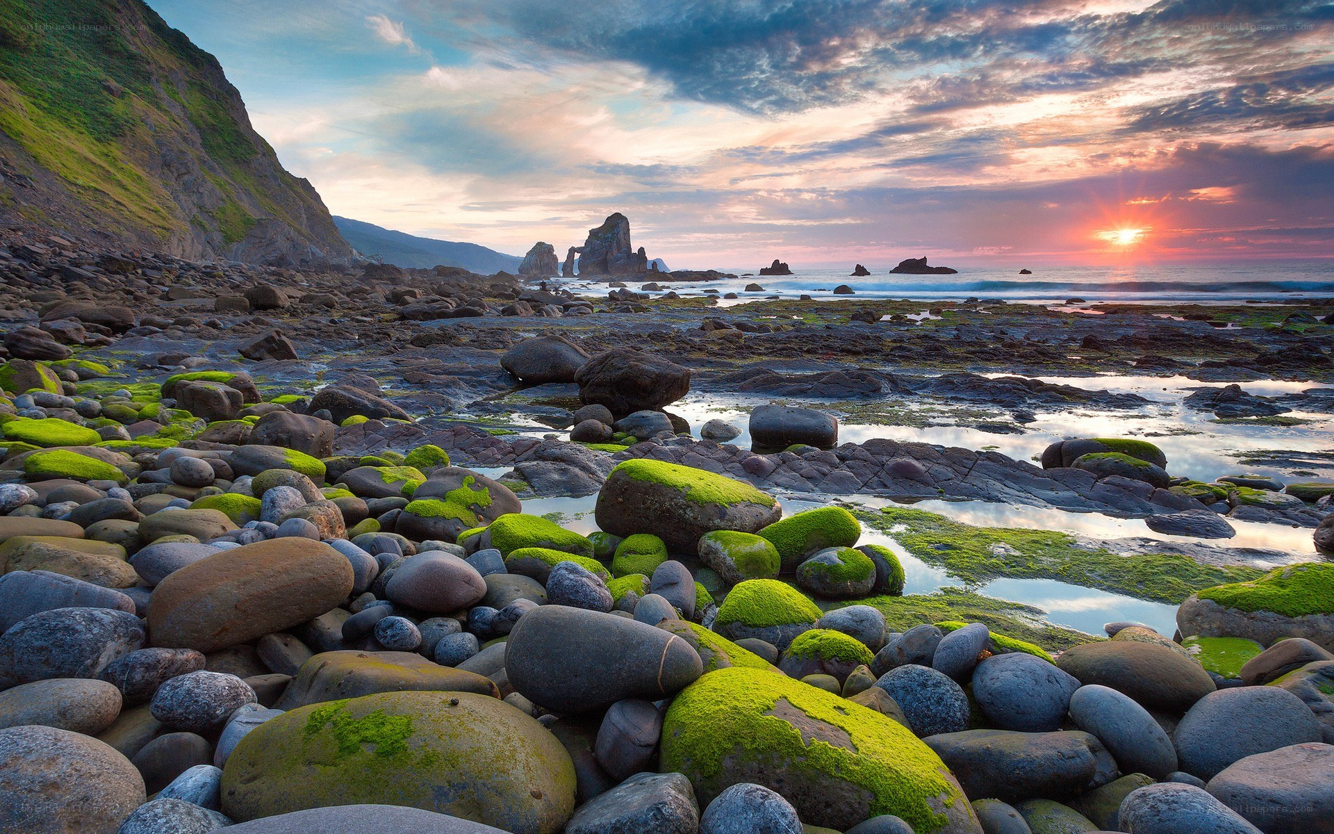Sunset at a rocky beach