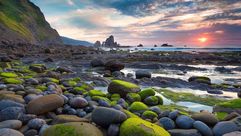 Sunset at a rocky beach