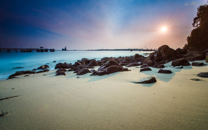 Sunset at a rocky beach