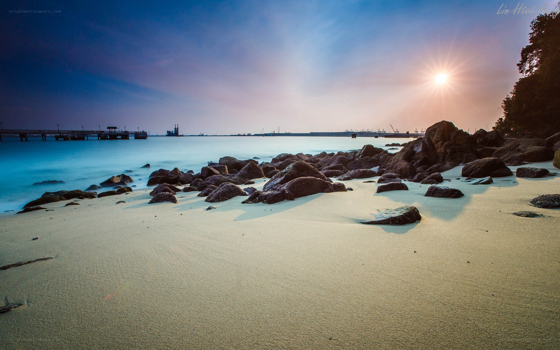 Sunset at a rocky beach