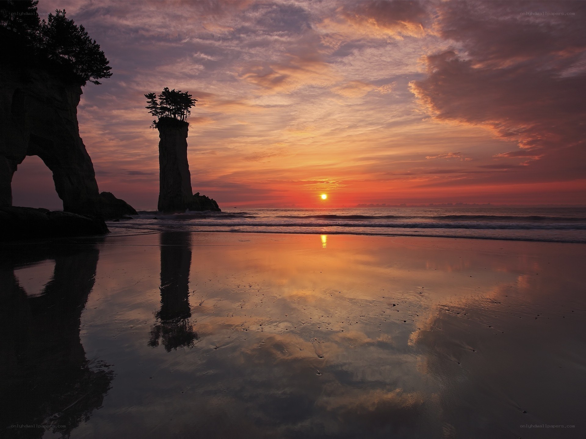 Sunset at a rocky beach